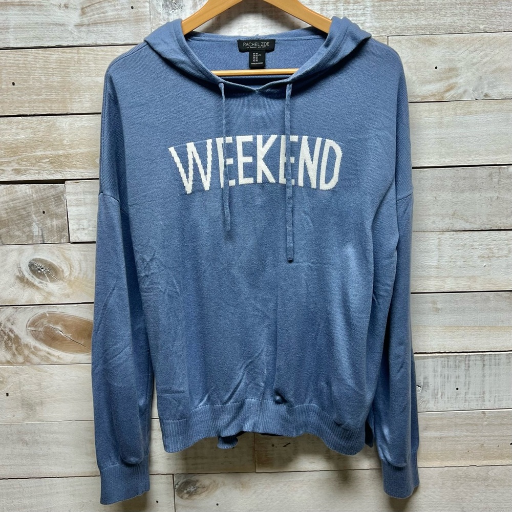 Rachel‎ Zoe Sweater Womens XL Blue Weekend Spellout Long Sleeve Hoodie